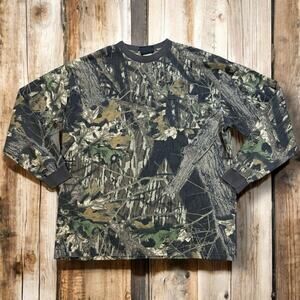 VTG Wolf Mountain Camo Shirt Mens Green Brown Mossy Oak Breakup USA Made Sz L
